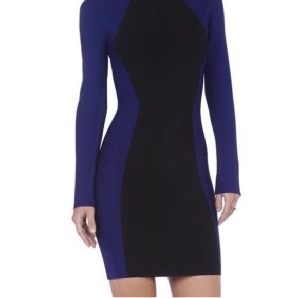 BCBGMAXAZRIA Ribbed Two-Tone Bodycon Mini Dress in Blue/Black - Picture 5 of 16